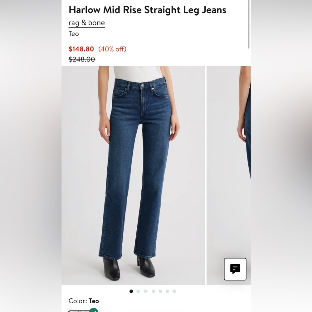 Rag & Bone harlow jeans current style Nordstrom teo blue 26 TTS straight leg